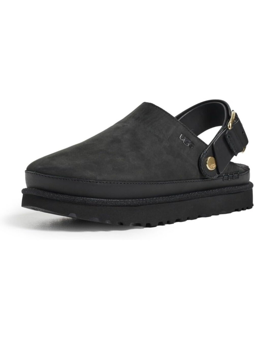 Ugg Women's Black Round Toe Heel Strap Golden Star Villa Clog Slippers